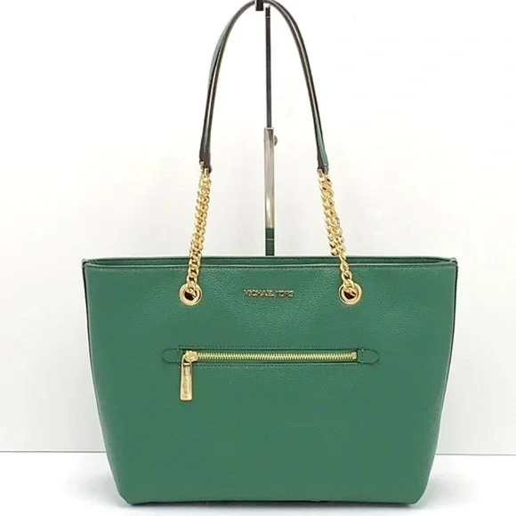Michael Kors Jet Set Item Medium Front Pocket Shoulder Chain Tote JEWEL GREEN